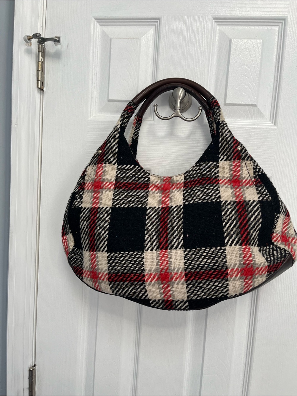 Kate Spade NY Storybook Lining Ruby Park Shon Hobo Bag Plaid Wool Red - Picture 9 of 17